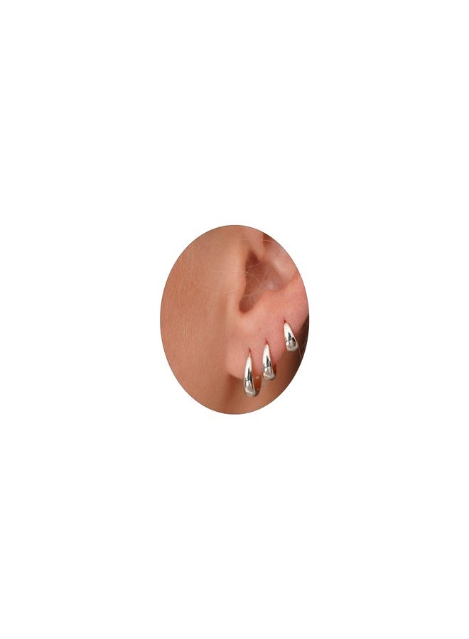 ASCOMY Hoop Earrings Set for Women Silver Huggie Hoops Earrings 14K White Gold Plated 3 Pairs Chunky Circle Hoop Buckle Earrings Set Lightweight Hypoallergenic Jewelry Gifts for Women - Image 1